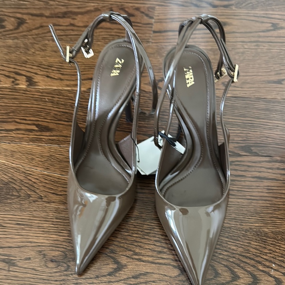 Zara Brown Slingback Heels with Pointed Toe